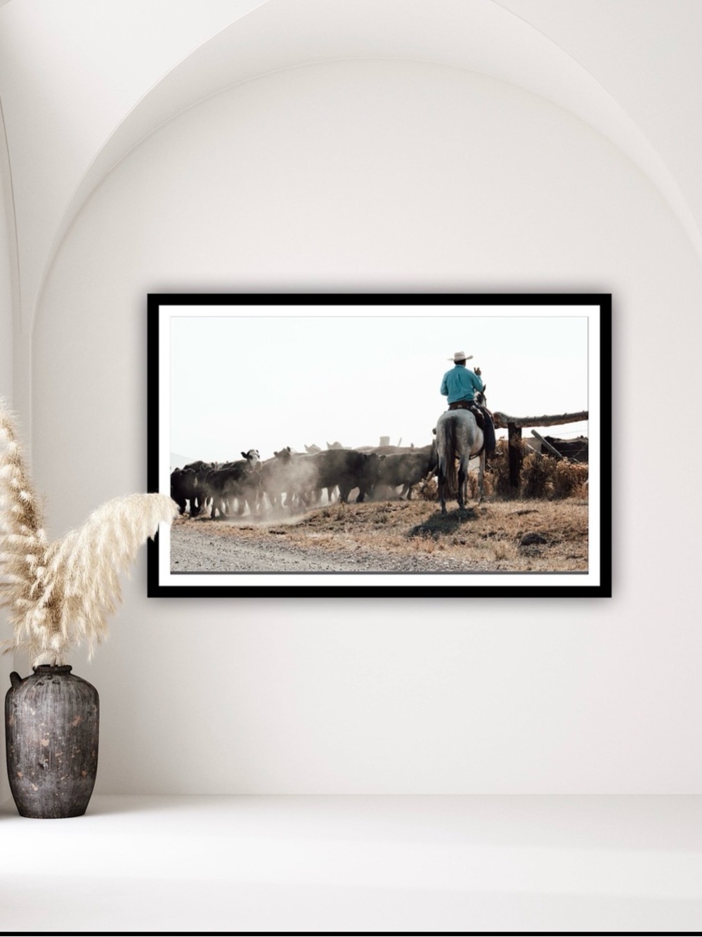 Western Desert cowboy counting cows. (You frame) poster picture print